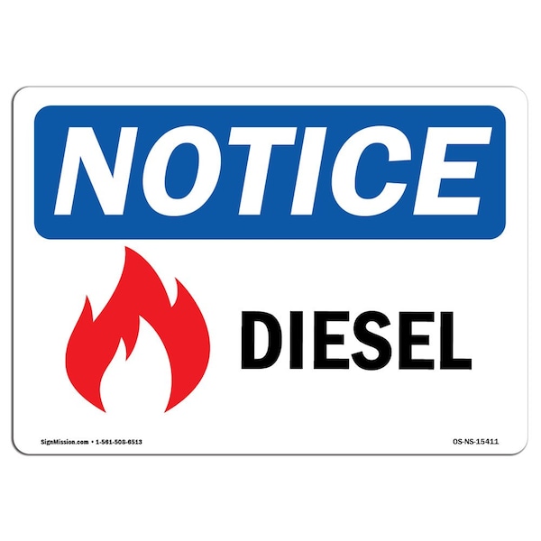 OSHA Notice Sign, 3.5" H, 5" W, NOTICE Diesel Sign, Landscape, NS-D-35-L-15411-10PK